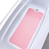 Anti Slip Extra Long Bathtub and Shower mat 39" x 16", Wet Floor Non-Slip for Elderly & Kids Bathroom, 30% Longer Bathtub Mats, 200 Suction Cups, Drain Holes, Machine Wash (Pure Pink)