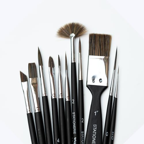 Image of Stationerie Handmade Painting Brush Set for Acrylic, Watercolor, & Gouache Painting with Brush Holder,Mix Set of 11