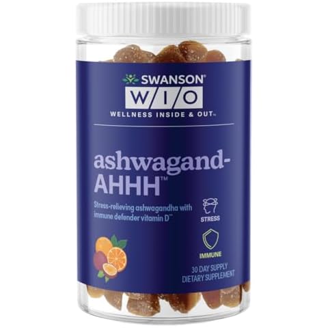 Swanson WIO™ ashwagand-Ahhh™ Adaptogen Stress Support, Vitamin D, Immune, Passionfruit, Ashwagandha 300mg, Vegan, Non-GMO, Gluten-Free, Mental Wellness - 12 oz Bottle, 60 Gummies (30-Day Supply) Cover