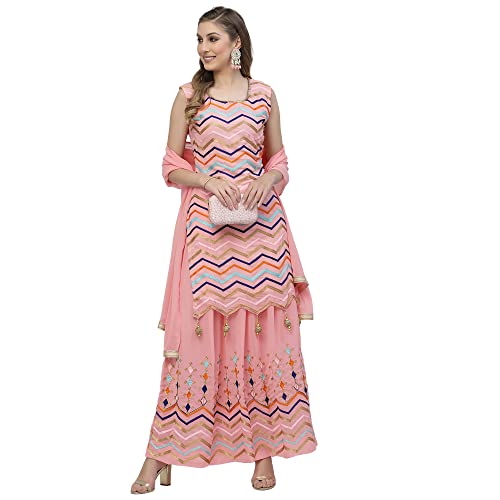 Image of Women's Georgette Embroidered Kurti And Skirt with Dupatta Sets.