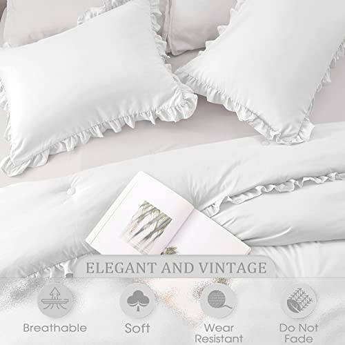 Harborest King Comforter Set- Lightweight 3 Pieces King Bed Comforter Set - White Ruffle Bed Set Vintage Farmhouse Soft Comforter Set King With 2 Pillow Shams(King, 106X92 Inches, White) #TOP2
