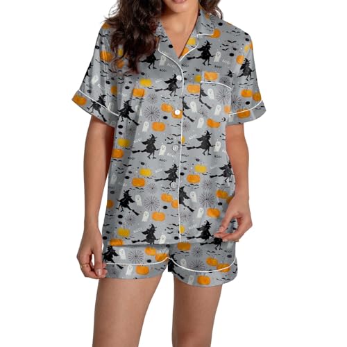 Generisch 2026 Trajes de mujer de dos piezas para mujer, conjunto de manga corta con cuello en V pantalones cortos, gris, XXL