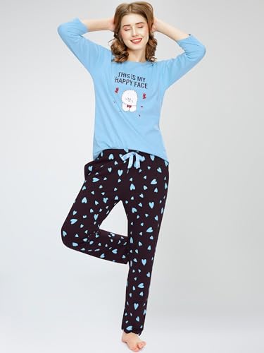 Image of ZEYO Night Suit for Women's Printed Cotton Night Dress of Top and Pajama Set (Available in Plus Size)