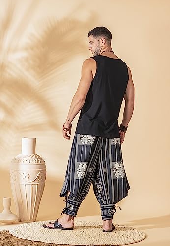 Image of The Veshti Company Cotton Baggy Pants Drop Crotch Harems for Men's Loose Boho Oversized Striped Meditation Yoga Pant with Pocket