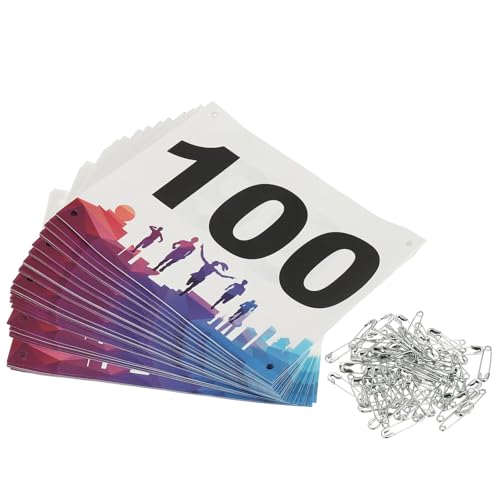 PATIKIL Tearproof Running Bib Numbers 7×6 Inch, 1-100 Waterproof Race Competitor Numbers with Safety Pin for Marathon Sports Game Competition Runner, Multicolor