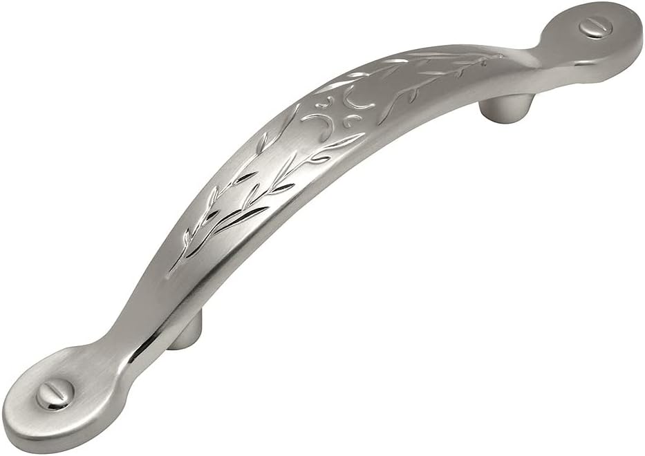 Cosmas 5 Pack 465SN Satin Nickel Leaf Design Cabinet Hardware Handle Pull - 3 Inch (76mm) Hole Centers, 5-3/4 Overall Length