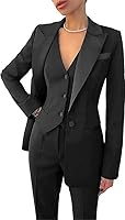 LIBODU Women's 3-Piece Pantsuit Tuxedo Suit - Sequin Peak Lapel Blazer, Vest & Elastic Waist Pants for Wedding, Party, Business