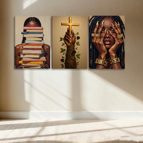 Pormipone Her Canvas Black Women 3Panel Framed Canvas Wall Art 12x18 — view 5