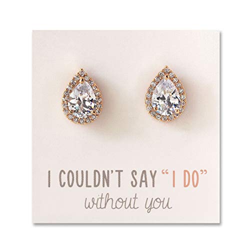A+O Wedding Bridesmaid Jewelry Gift - Pear Teardrop Stud Clip On Earrings In Rose Gold #TOP11