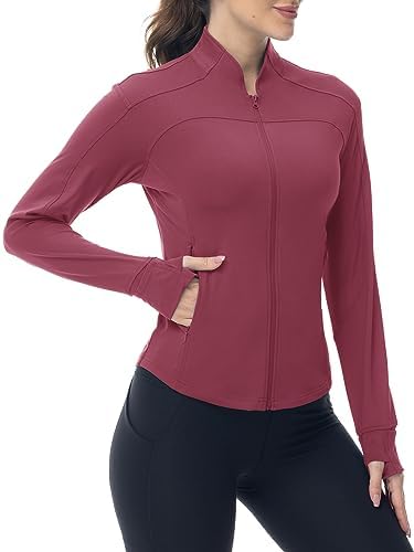 YSENTO Damen Sportjacke Laufjacke Funktionsjacke Wanderjacke Leicht Langarm Yoga Gym Sport Oberteil Atmungsaktive mit Daumenloch