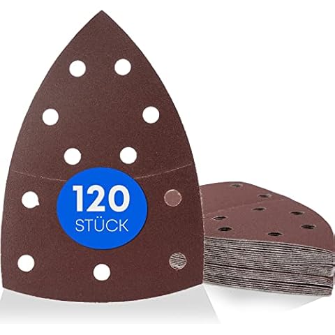 Haerd Group 120 Stück/Prio-Schleifdreiecke / 11-Loch / 105 x 152 mm/je 20 x Korn 40-60 - 80-120 - 180-240 / für Multischleifer/Schleifblätter/dreieckige Schleifpads/Schleifpapier Cover
