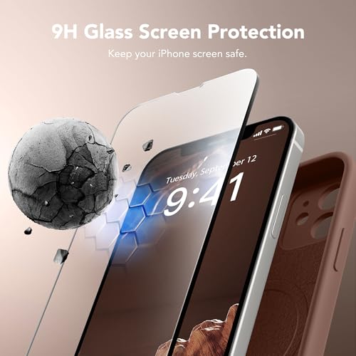 Image of Magnetic for iPhone 12 Case, Compatible with MagSafe, [Full Camera Protection][Screen Protector] Silicone Shockproof Protective Phone Case for iPhone 12 6.1 inch, Brown