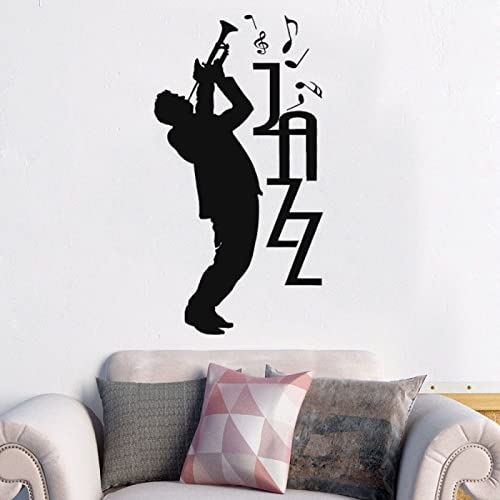 ZHEHUA Silueta de hombre tocando la trompeta pegatina de pared instrumento musical decoración del hogar y la sala de música,H622negro,32x57cm
