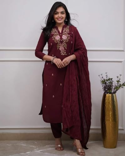 Image of piludi Embroidered Designer Kurta Set for Women | Kurta Pant with Dupatta | Lightweight, Soft and Comfortable Outfit Designed for a Clean and Modern Everyday Look