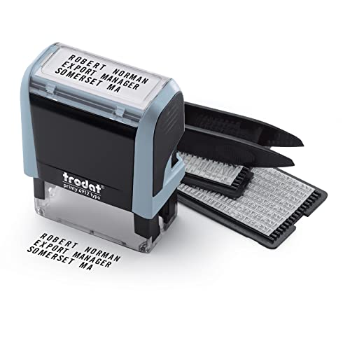 Trodat Printy 4912 Self Inking Pastel Blue Do It Yourself (Diy) 4 Line Personalized Custom Message Or Address Stamp Kit With Black Ink, Impression Size: 3/4” X 1-7/8” Inch #TOP1