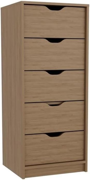 Pemberly Row Vertical Engineered Wood 5-Drawer Dresser, Macadamia Finish, Contemporary Design, Sturdy Bedroom Storage Furniture for Organizing Clothes