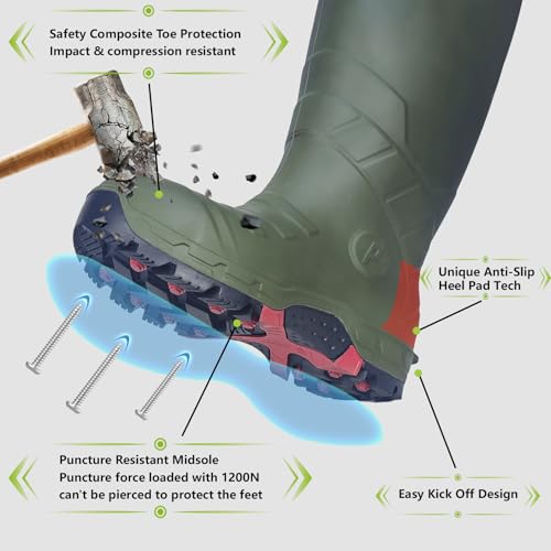Image of Mens Heavy Duty PU Rubber Work Boots With Composite Toe Insulated Mining Boots ASTM F2413-18 Acid & Oil Resistant