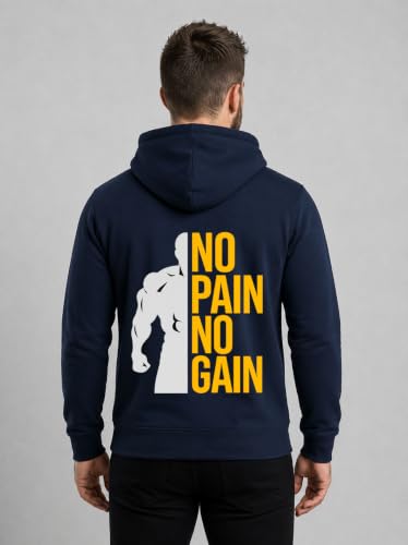 Image of Mens Full Sleeve Graphic Printed Hooded Sweatshirt | No Pain No Gain Print Winter Hoodies for Men | Gym Hoodie Men's