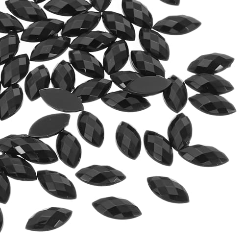 PATIKIL Marquise Gems, 300 Pcs 10x5mm Acrylic Rhinestones Flat Back Navette Horse Eye Crystal Gems for Jewelry Making DIY Craft, Black
