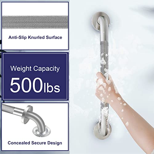 2 Pack Shower Grab Bar With Knurled Anti-Slip Grip 18 Inch Ada Compliant 500Lbs Supporting With Concealed Screws 304 Stainless Steel Brushed Nickel Handicap Bars For Bathroom #TOP4