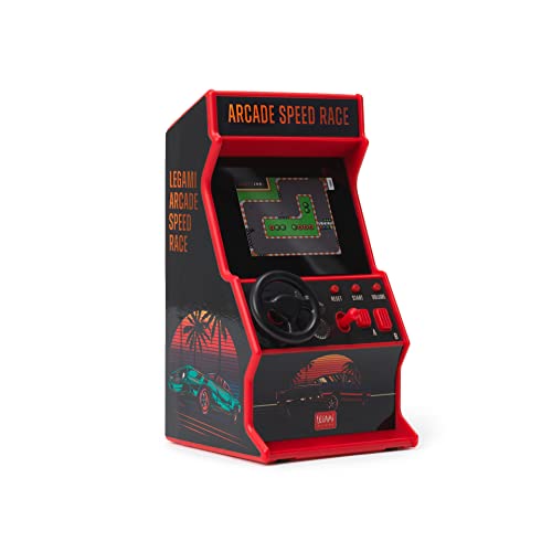 Legami - Arcade Speed Race Mini-Videospiel, inklusive 30 Spielen, englische Sprache, mit Licht und Geräuschen, 3 AA-Batterien Nicht im Lieferumfang enthalten, 8,5 x 26 cm, 2,4-Zoll-Display, RAC0001