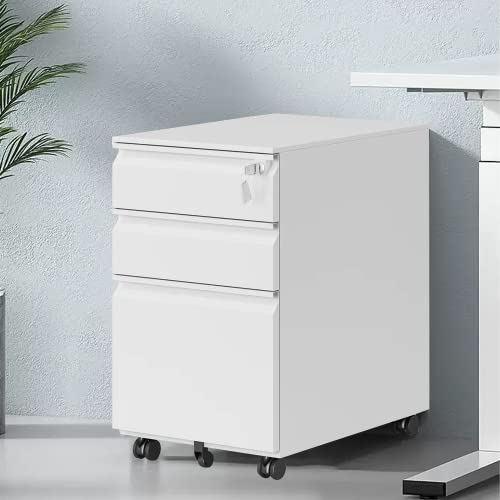 Sanoolir 3-Drawer Mobile File Cabinets Rolling ，Vertical Metal Filing Cabinet For Legal & Letter File Anti-Tilt Design With Lock Under Desk Office Drawers Fully Assembled (White) #TOP5