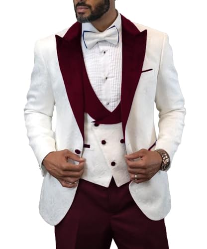Men's Slim Fit Jacquard Suit 3 Pieces Wedding PromTuxedo Suit Formal One Button Blazer Pants and Vest Suit for Men