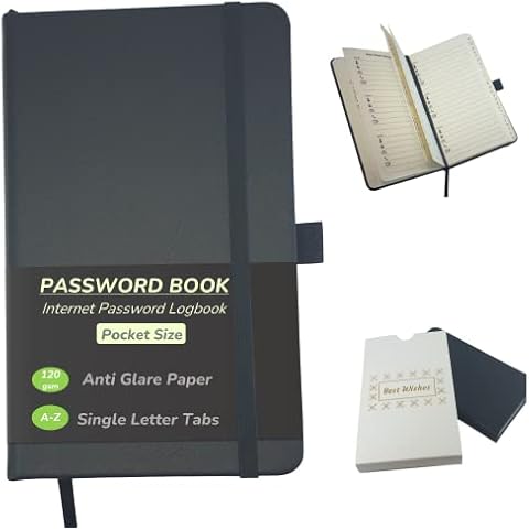 Password Book for Log in, Small Notebook Pocket Size, Password Book Alphabetical with Tabs, Gifts for Men, Stocking Fillers for Men - Stationary Cover