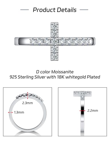 Moissanite Sterling Silver Sideways Cross Rings for Women 925 Eternity Promise Infinity Wedding Band for Her, Size 4-113