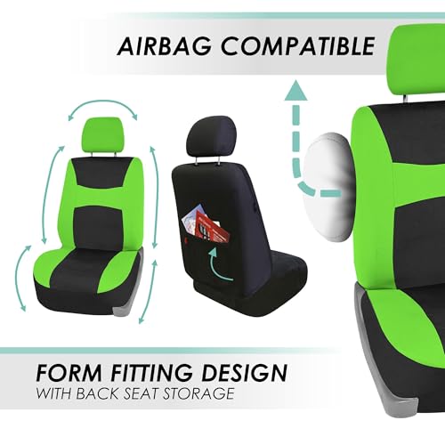 FH Group FB030GREEN115-SEAT Universal Fit Green Bucket Autositzbezüge und Bankbezug passend für die meisten Autos, SUVs und Lastwagen (kompletter Airbag kompatibel mit geteilter Bank)