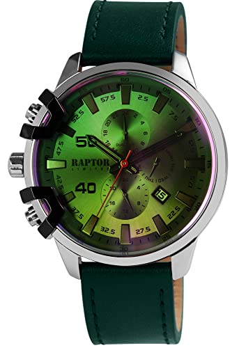 Raptor Limited Herren-Uhr Arve Leder Multifunktion Datum Analog Quarz RA20363 (grün)