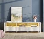 WAMPAT Meuble TV LED pour TV jusqu'à 75 po, Centre de Divertissement Moderne Blanc pour Console TV 80/70/65 po avec 6 Compartiments de Rangement pour Salon Chambre
