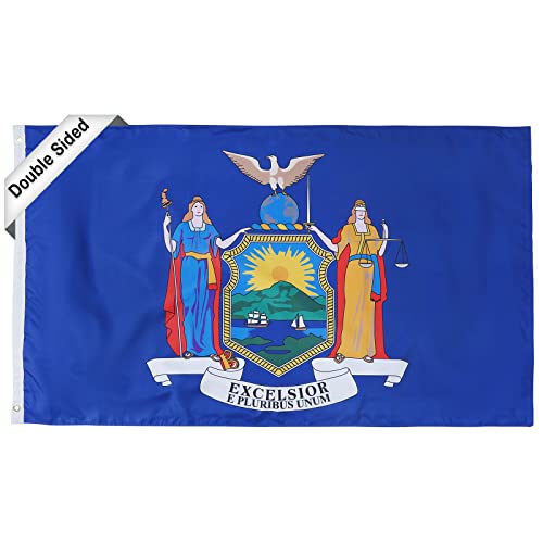 SYII New York State Flag 3x5 Feet, 3 Ply Double Sided State of New York Flags with 2 Brass Grommets and Canvas Header, Heavy Duty Polyester Vivid Color Outdoor Banner
