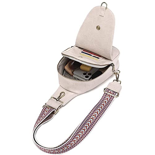 Wsrydjdl Women Chest Bag Sling Bag Small Crossbody Pu Leather Satchel Daypack Shoulder Backpack For Traveling Hiking Cycling (Beige Flower) #TOP2