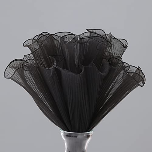 Banxidi Korean Style Ruffle Yarn Floral Wrapping Paper 1 Roll Florist Supplies Waterproof Flower Bouquet Wrapping Paper Floral Supplies for Fresh Flowers,DIY Crafts, 11in x 14.8ft (Wave Yarn Black)