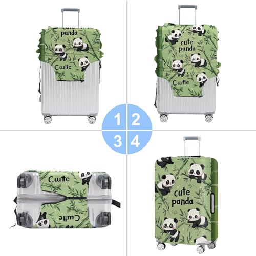 Image of Cute Panda Luggage Cover - Bamboo Forest Cartoon Design Suitcase Protector - Stretch Travel Case Cover - Fits 28 to 30 Inch Luggage,L