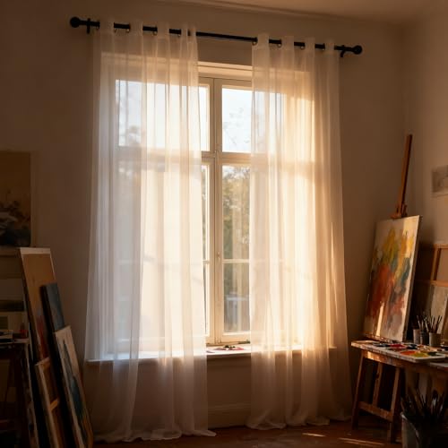 Filtre la lumière du soleil avec ce voile curtains blanc protégeant l'intimité de votre maison - 2