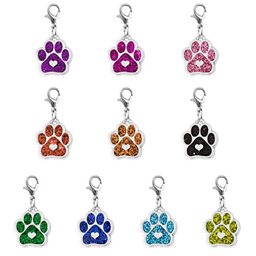 Milisten 10 Stück Katze Hund Pfote Emaille Charms Anhänger mit Karabiner Schlüsselkette Glitzer Schmuck Erkenntnisse für DIY Schmuck Herstellung Halskette Armband