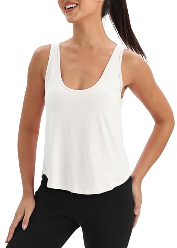 Mippo Workout Tank Tops for Women Crop Muscle Tank Althletic Tops Sleeveless Workout Shirts Gym Clothes Flowy Loose White S
