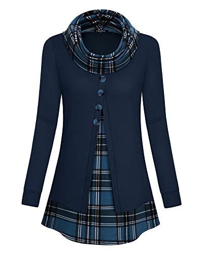 VALOLIA Women's Casual Zipper Tunic Sweatshirt – Swing Style Lapel Pullover For Fall & Winter (Black Red)
