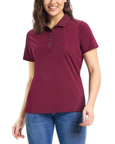 33,000ft Women's Polo Shirt Short Sleeve Breathable Golf Polo Moisture Wicking Polos Ladies Quick Dry Polos Outdoor Sports Athletic Tennis Performance Stretch T-Shirt for Work Casual Dark Red S