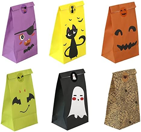 Halloween Treat Bags - 24 Pcs Halloween Trick or Treat Goody Gags Gift Bags, 24 Pcs Halloween Stickers, Halloween Goodie Bags Party Supplies