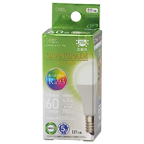 オーム(OHM) 電機 LED電球小形 E17 60形相当/60W相当 昼白色 Ra93高演色 密閉器具対応 断熱材施工器具対応 ミニクリプトン形 5年保証 LDA6N-G-E17 RA 06-5564 オーム(OHM) 電機 LED電球小形 E17 60形相当/60W相当 昼白色 Ra93高演色 密閉器具対応 断熱材施工器具対応 ミニクリプトン形 5年保証 LDA6N-G-E17 RA 06-5564