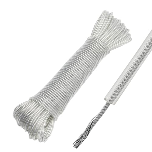 YIKAOMAI® Estendal com núcleo de aço para exteriores, resistente, extra forte, com capacidade de carga de 200 kg, resistente à ferrugem e impermeável, para jardim (4 mm - 30 m, claro)