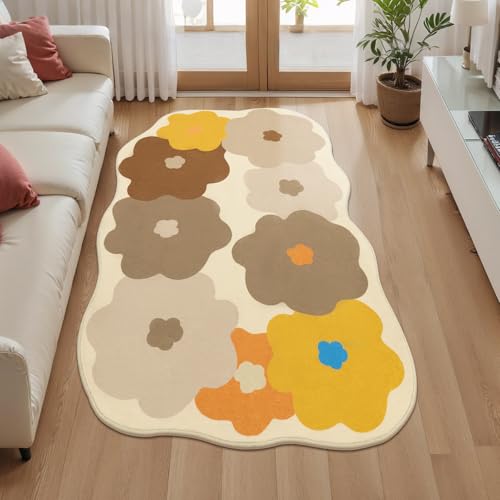 Tapete decorativo beige 3x5 con forma floral irregular