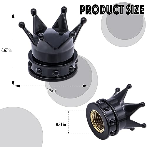 MEAJOO 4PCS Crown Tire Valve Stem Caps, with O Rubber Ring, Tire Air Valve Cap Plastic with Brass Core, Universal Cars, SUV, Trucks, Bikes, Motorcycles, Bicycles (Black)