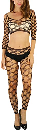 Image of ToBeInStyle Women's Spandex Multi Net Fishnet Set Rave Novelty Party Crop Top & Tights