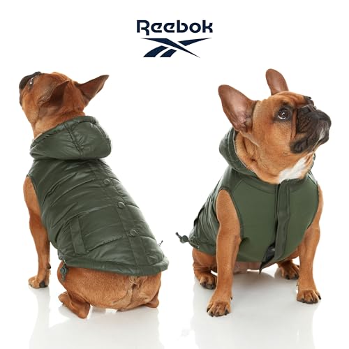 Reebok Jaqueta acolchoada – Colete impermeável para cães com capuz, jaqueta de neve à prova de vento