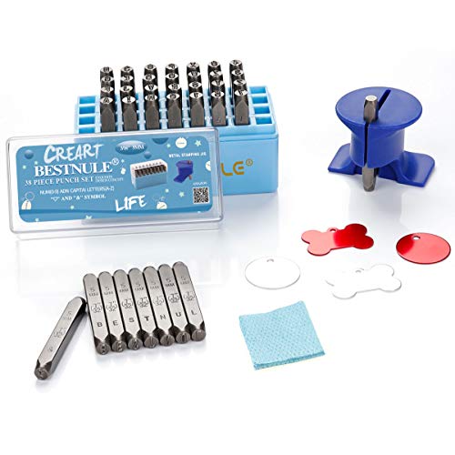 BESTNULE Metal Stamping Kit, Number and Letter Stamp Set (A-Z, 0-9 and &, Love Symbol), Industrial Grade Hardened Carbon Steel, Perfect for Imprinting Metal, Wood, Plastic, Leather(3/16", 5MM)