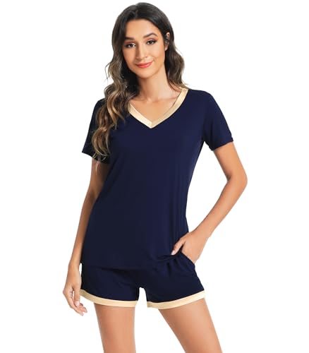 Image of WiWi Viscose from Bamboo Pajamas Set for Women Super Soft Short Sleeve Cooling Summer Plus Size Pjs Sets Sleepwear S-4X
